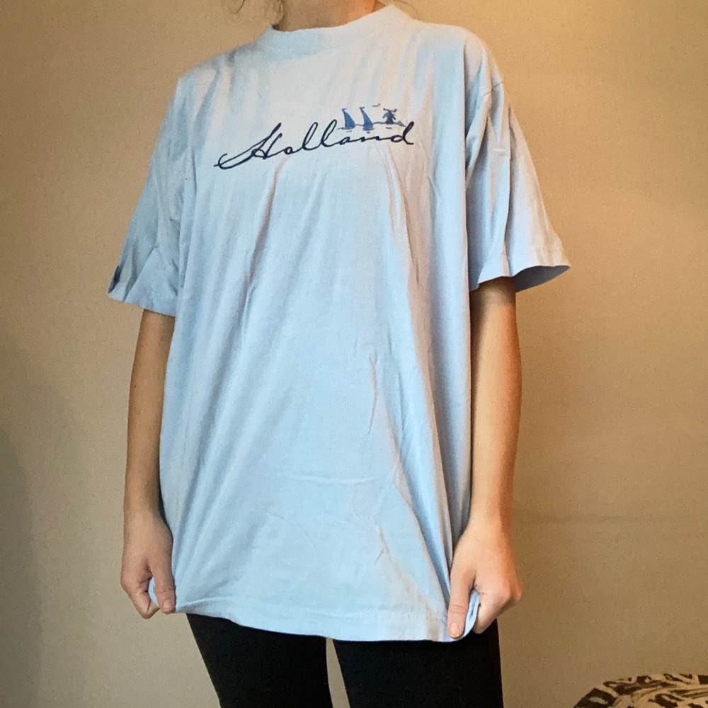 Embroidered Light Blue Holland Short Sleeve Netherlands Tee Shirt